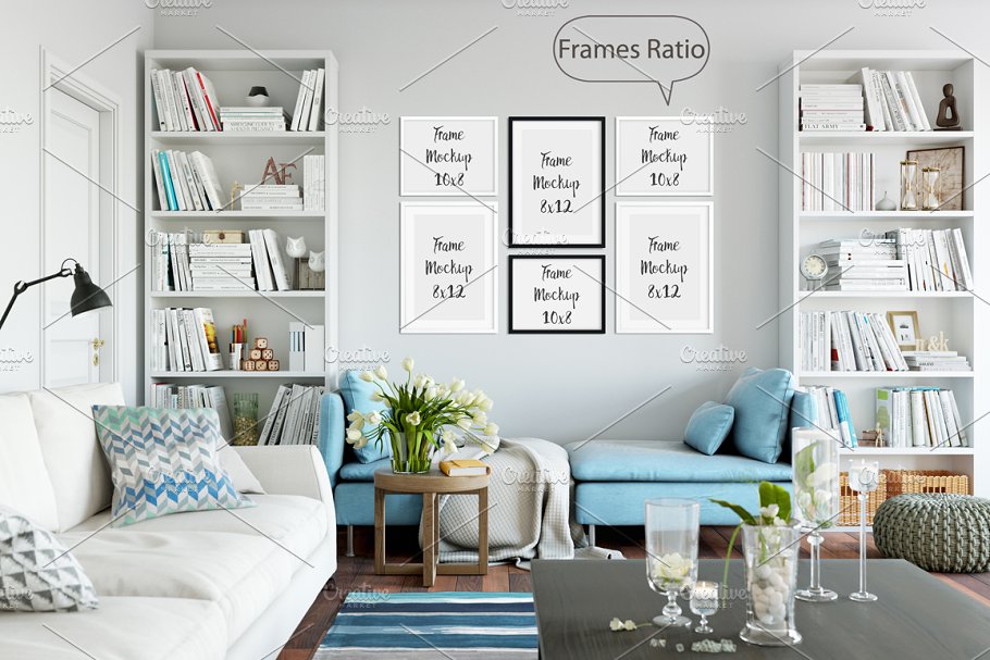 室内画框&墙纸设计样机模板 Interior Frame & Wall Mockup – 05插图1