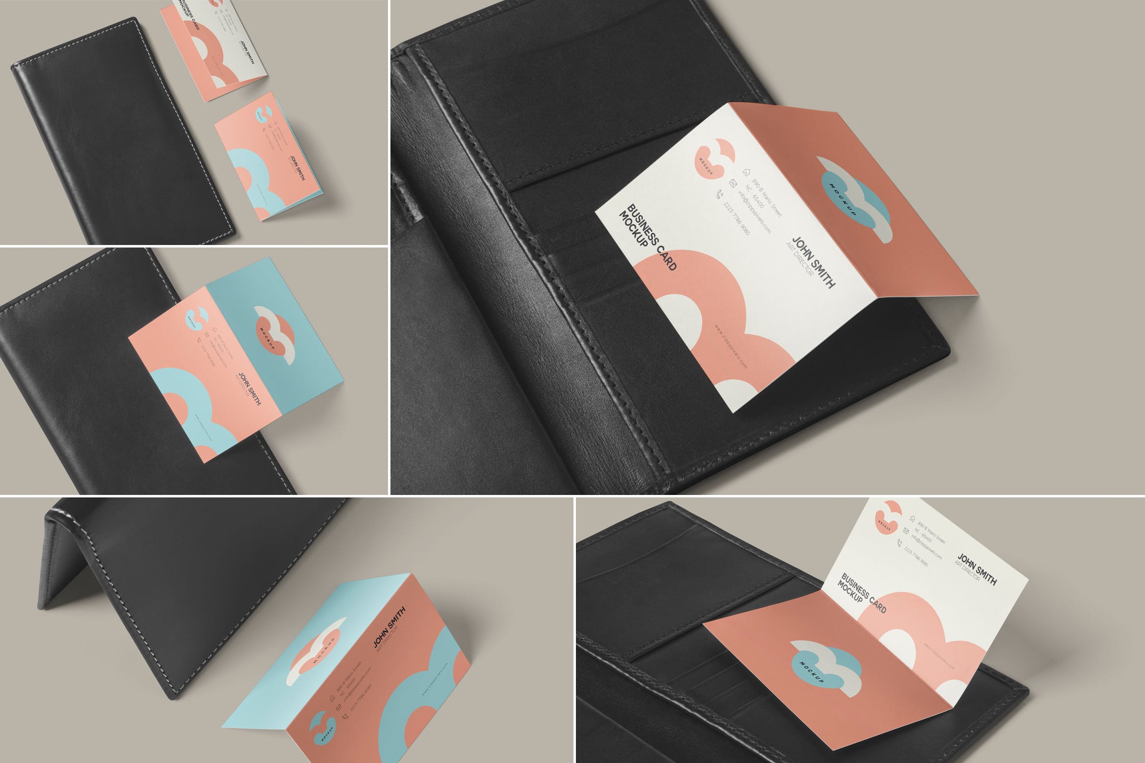 折叠式名片设计效果图样机PSD模板 Two Fold Business Card Mockups插图