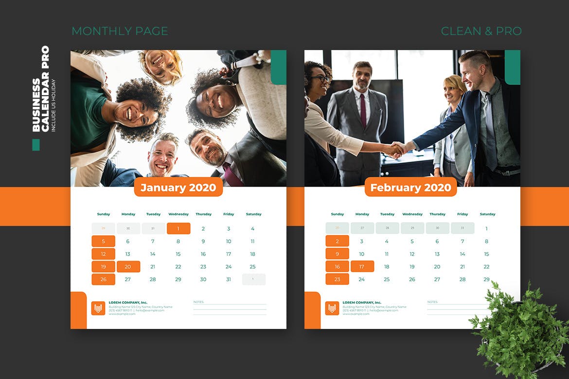 简约商务设计风格2020年日历表设计模板v2 2020 Clean Business Calendar Pro with US Holiday插图(2)