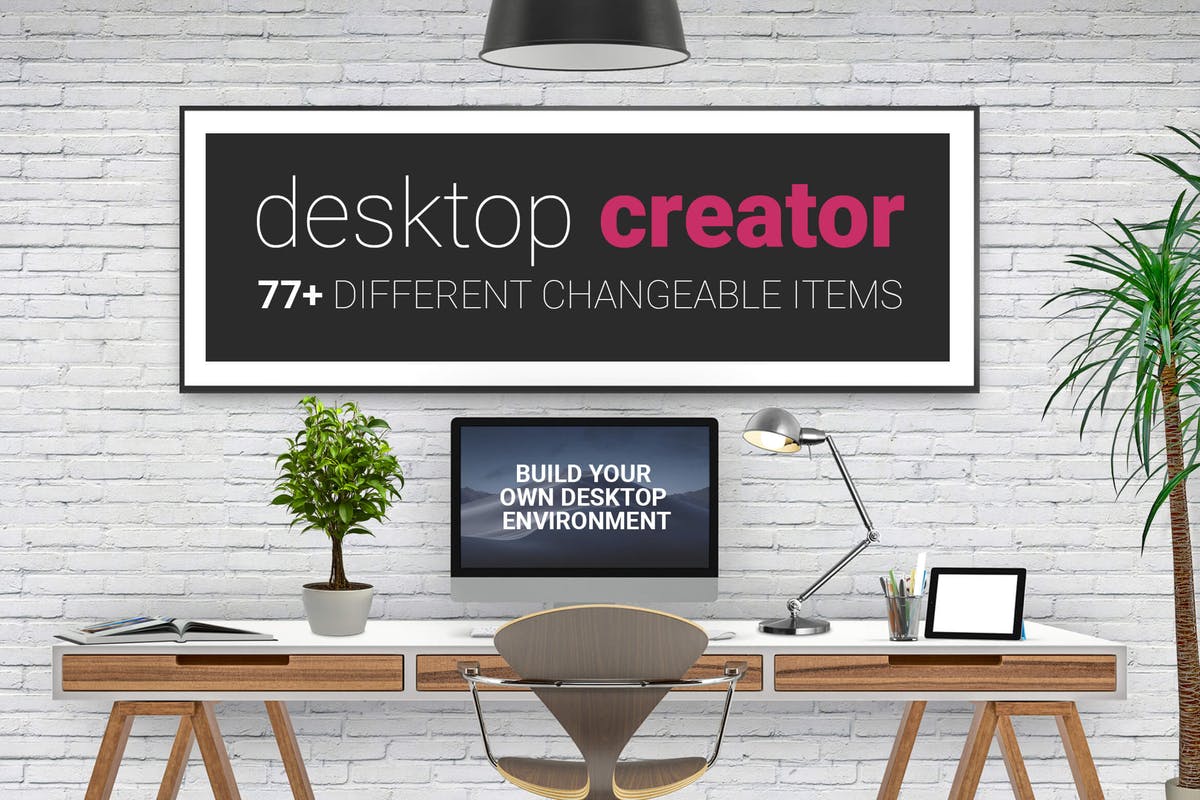 逼真的工作桌面办公场景样机 Desktop Creator Mockup插图