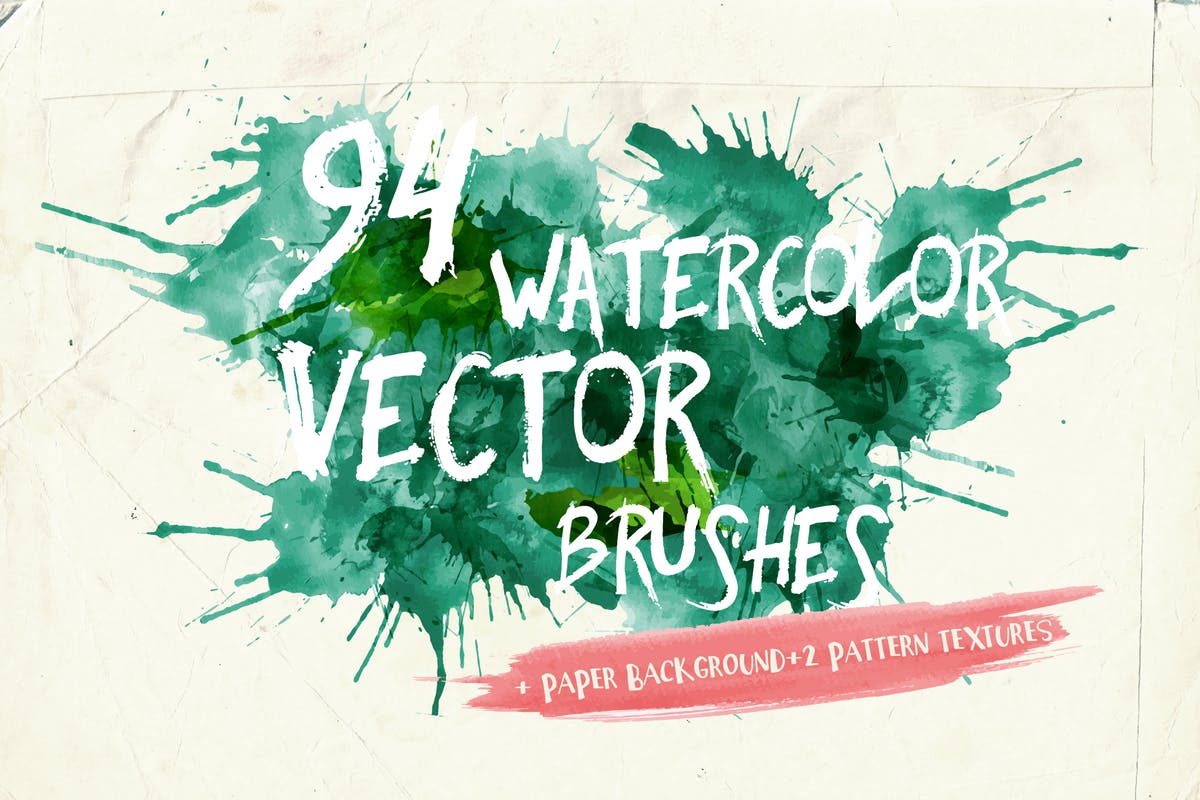 94种水彩艺术图案AI笔刷 Watercolor Vector Art Brushes插图