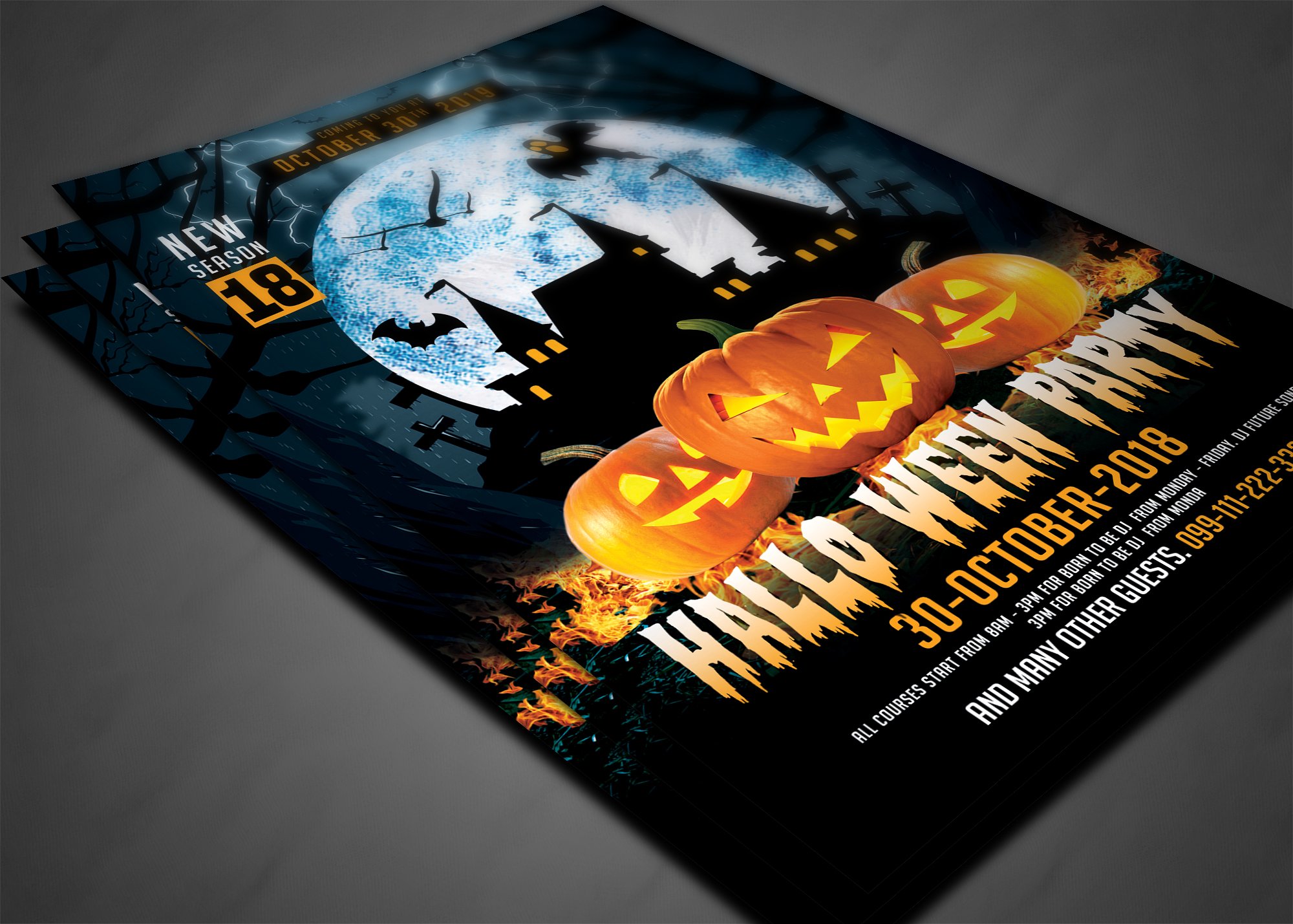 万圣节恐怖南瓜派对宣传单设计素材 Halloween Party Flyer插图2