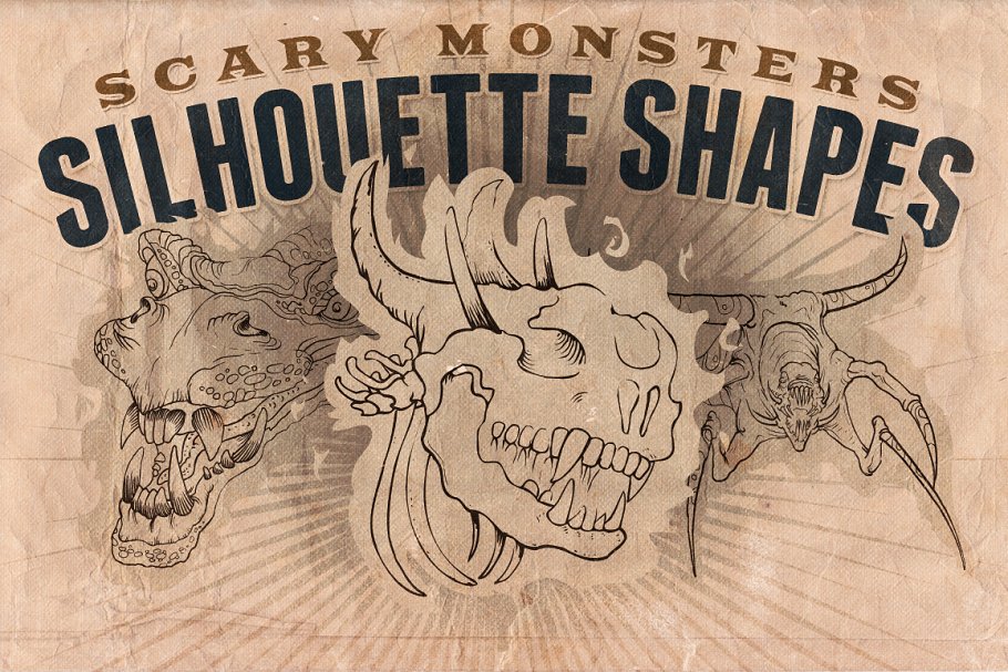 可怕的怪物轮廓图形插画 Silhouette shapes – Scary Monsters插图