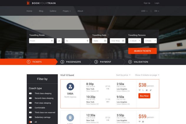 交通出行在线订票系统PSD网站模板 Book Your Train – Online Booking PSD Template插图(5)