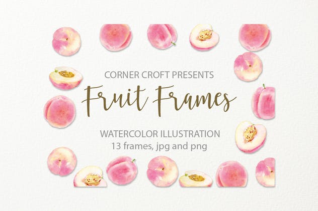 水果水彩手绘装饰框架插画素材 Watercolor fruit frame插图(6)