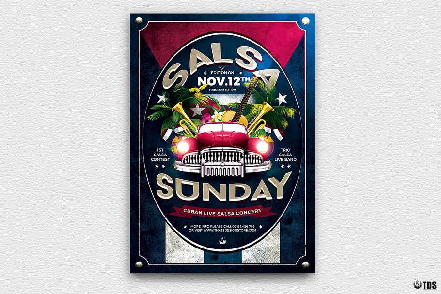 古巴萨尔萨舞曲现场活动海报传单模板v2 Cuban Live Salsa Flyer PSD V2插图1