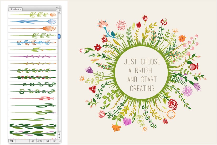 100多彩植物图案AI笔刷 100 Colorful botanical brushes插图1