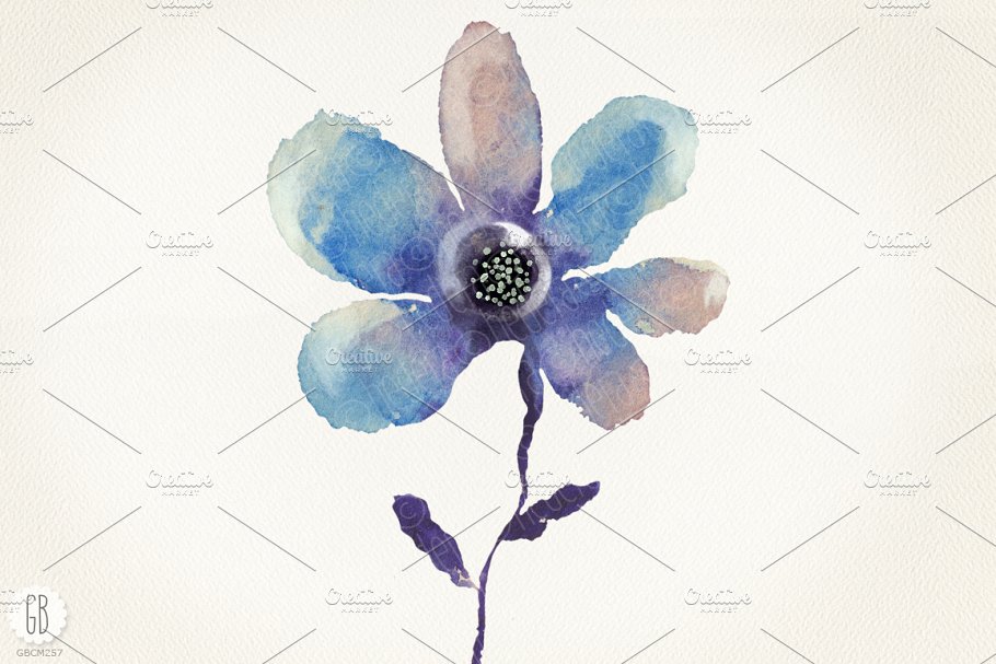 花朵、鸟儿、蝴蝶及乡村背景元素  Aquarelle blue flowers插图(2)