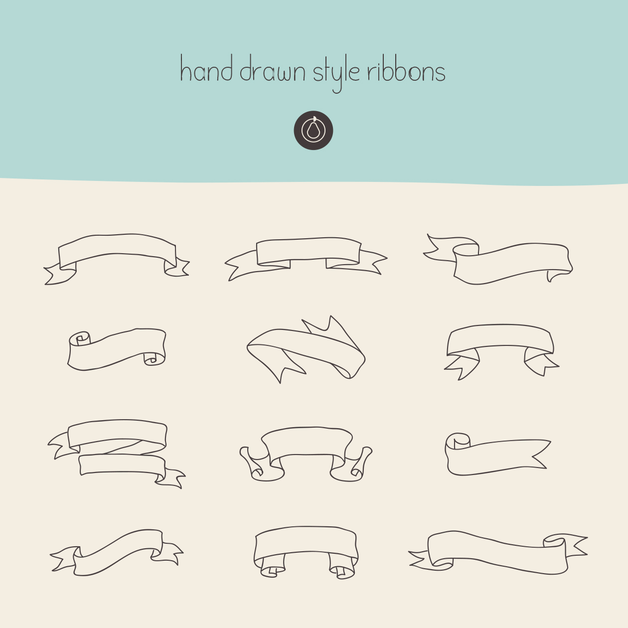 人工手绘丝带矢量图形设计素材 Hand Drawn Ribbons – Vector插图
