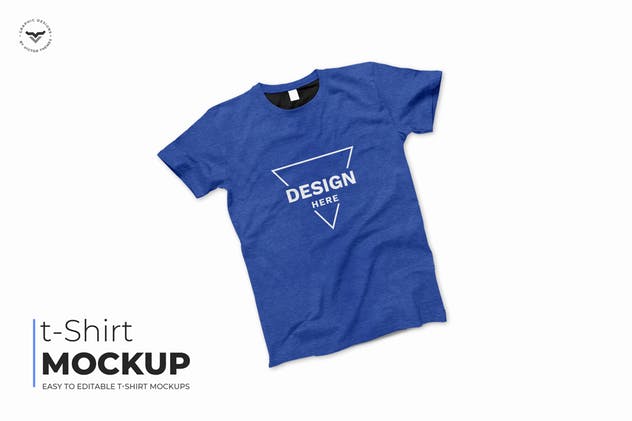 蓝色T恤服装印花设计样机模板 Blue T-Shirt Mockups插图(1)