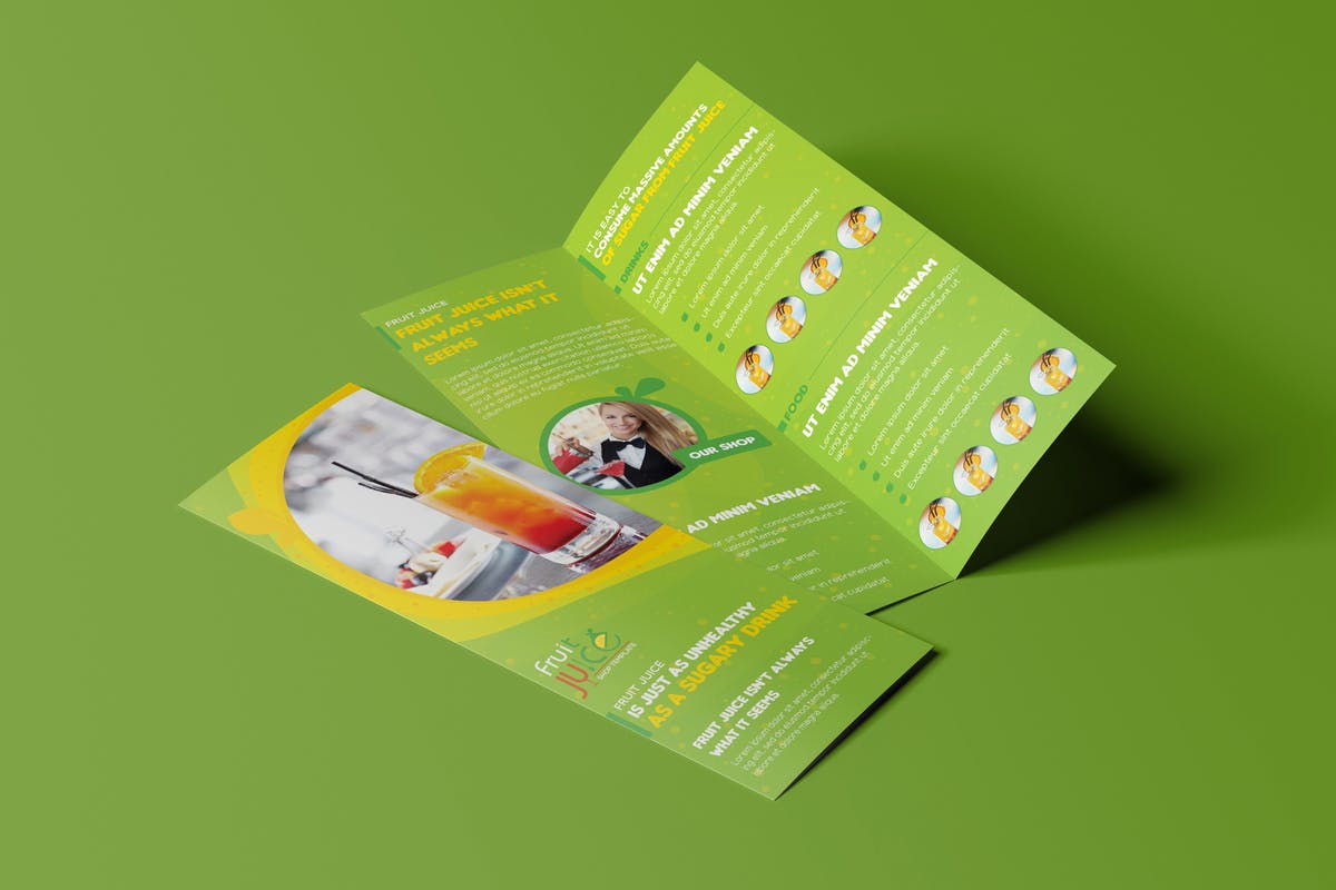 果汁冷饮饮料店点餐菜单PSD模板 Fruit Juice Shop/ Take-out Brochure and Mini Menu插图