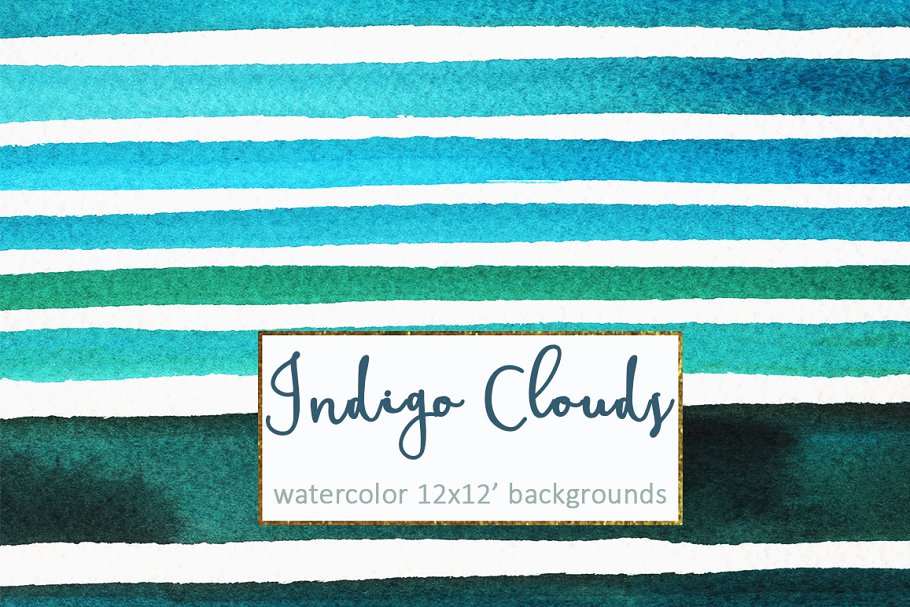靛蓝水彩背景集 Indigo Watercolor Background Set插图7