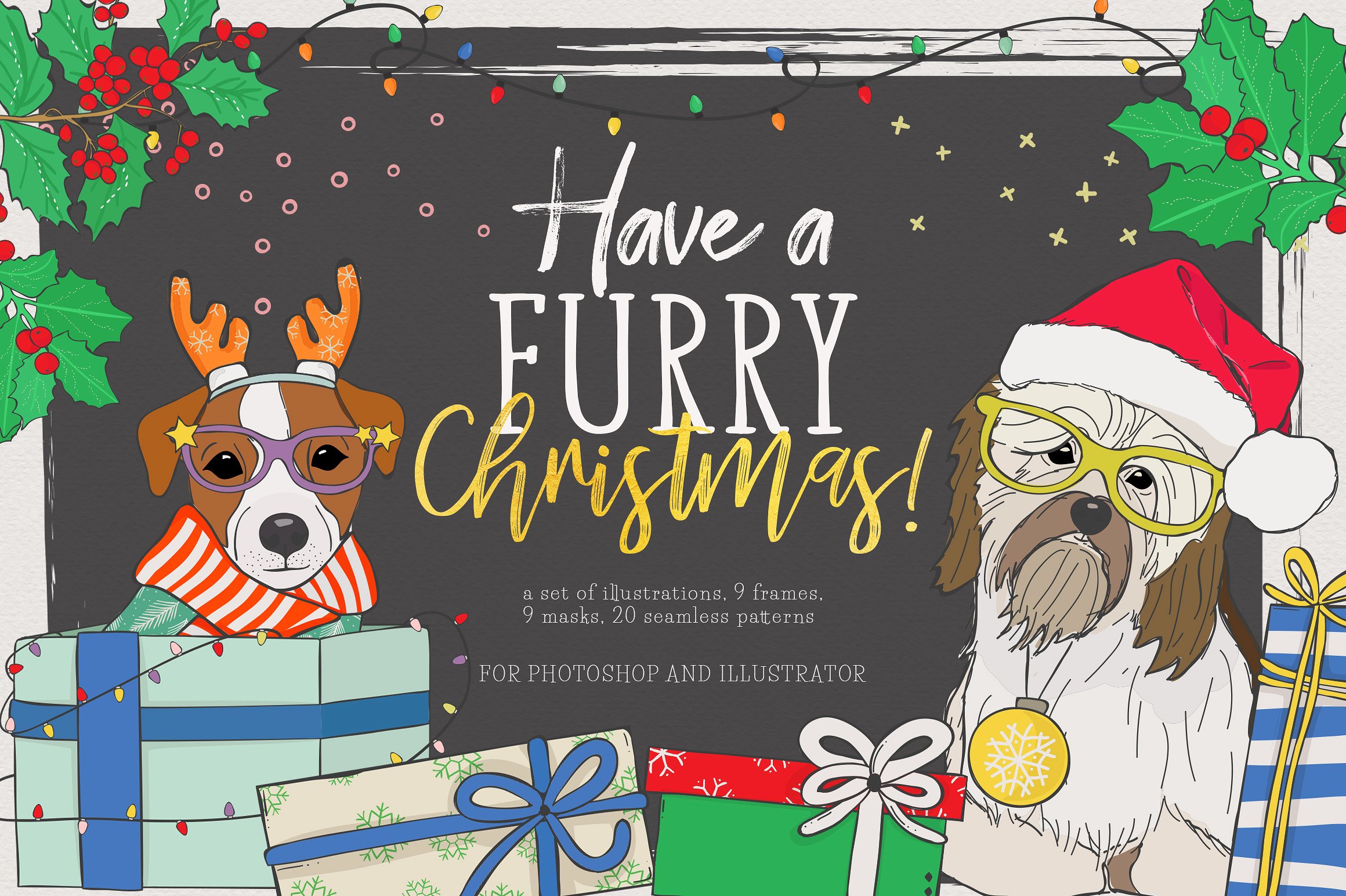 逗比圣诞节欢乐多手绘插画 Have A Furry Christmas插图