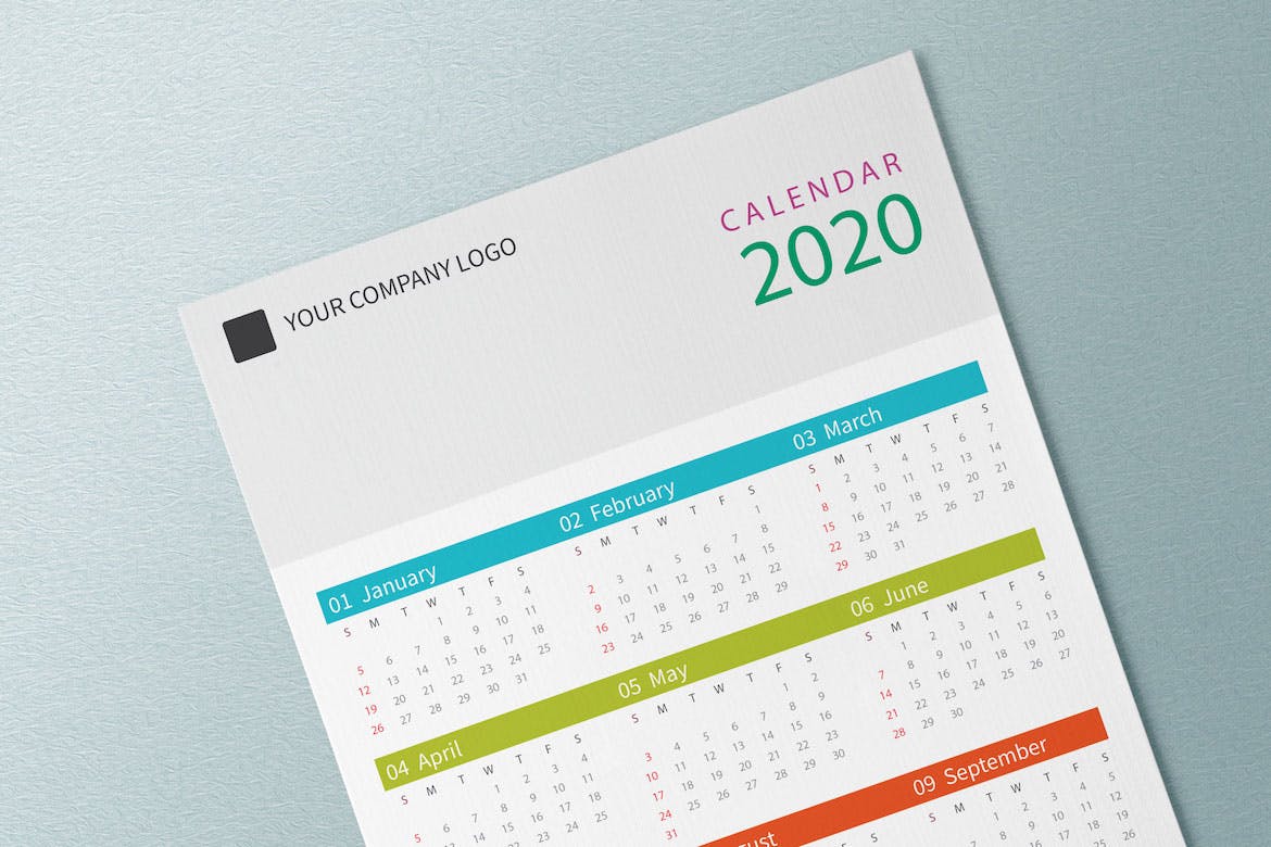 彩色表格版式2020日历表年历设计模板 Creative Calendar Pro 2020插图3