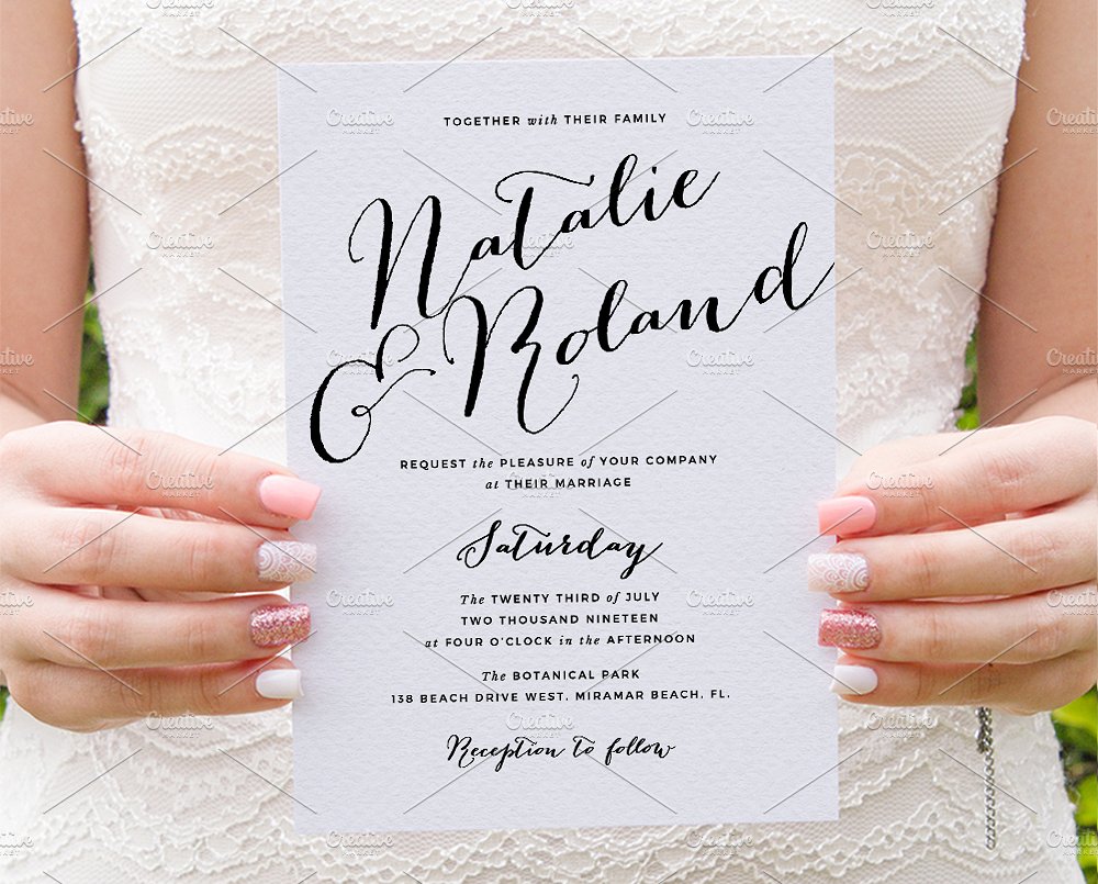 简约文字排版婚礼邀请函设计模板 Typography script wedding invite set插图(2)