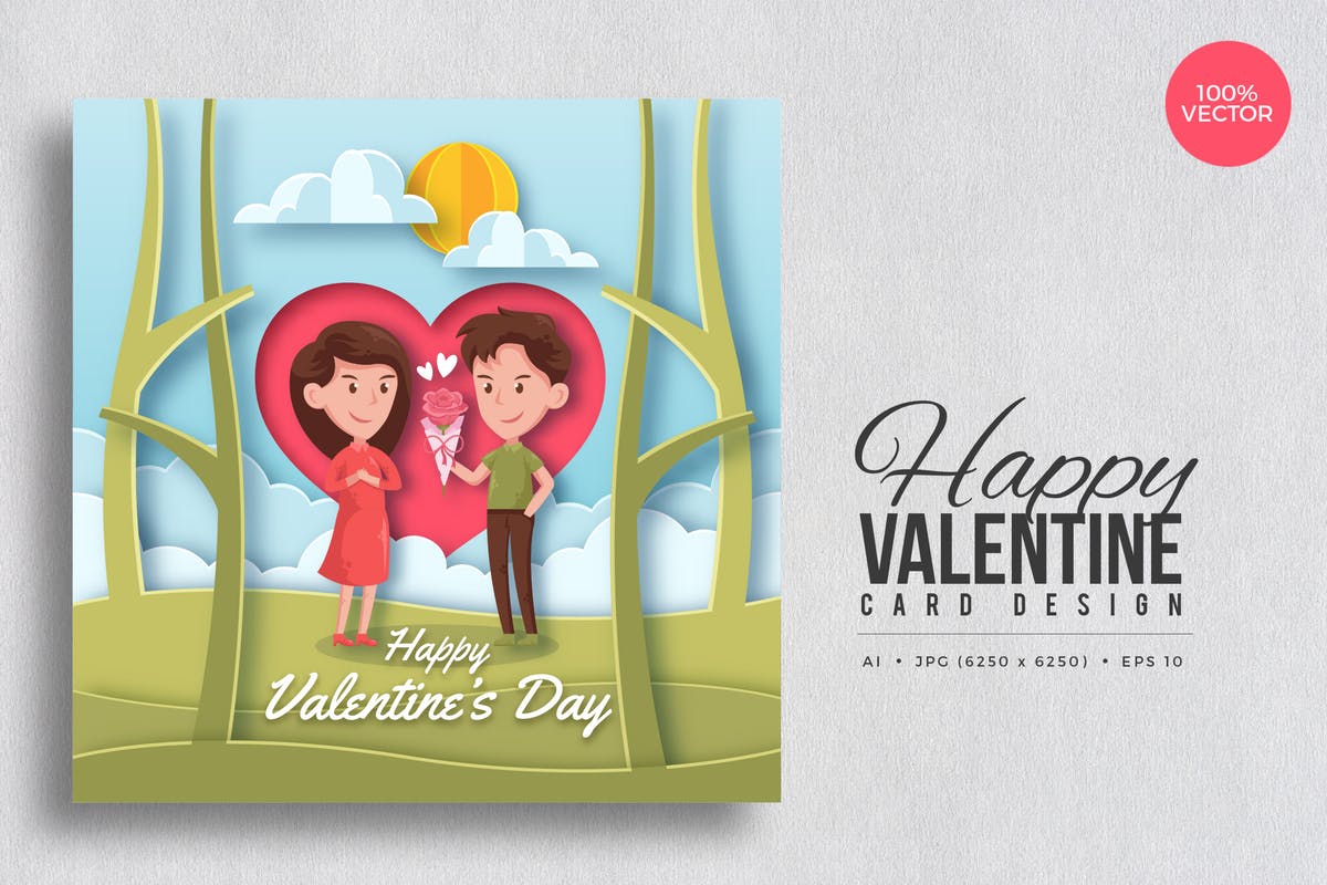 剪纸艺术情人节方形矢量卡片插画Vol.6 Paper Art Valentine Square Vector Card Vol.6插图