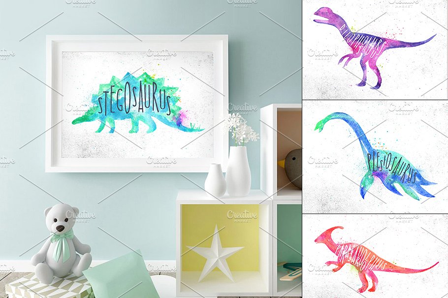 水彩画恐龙剪贴画 Watercolor Dinosaurs插图(2)