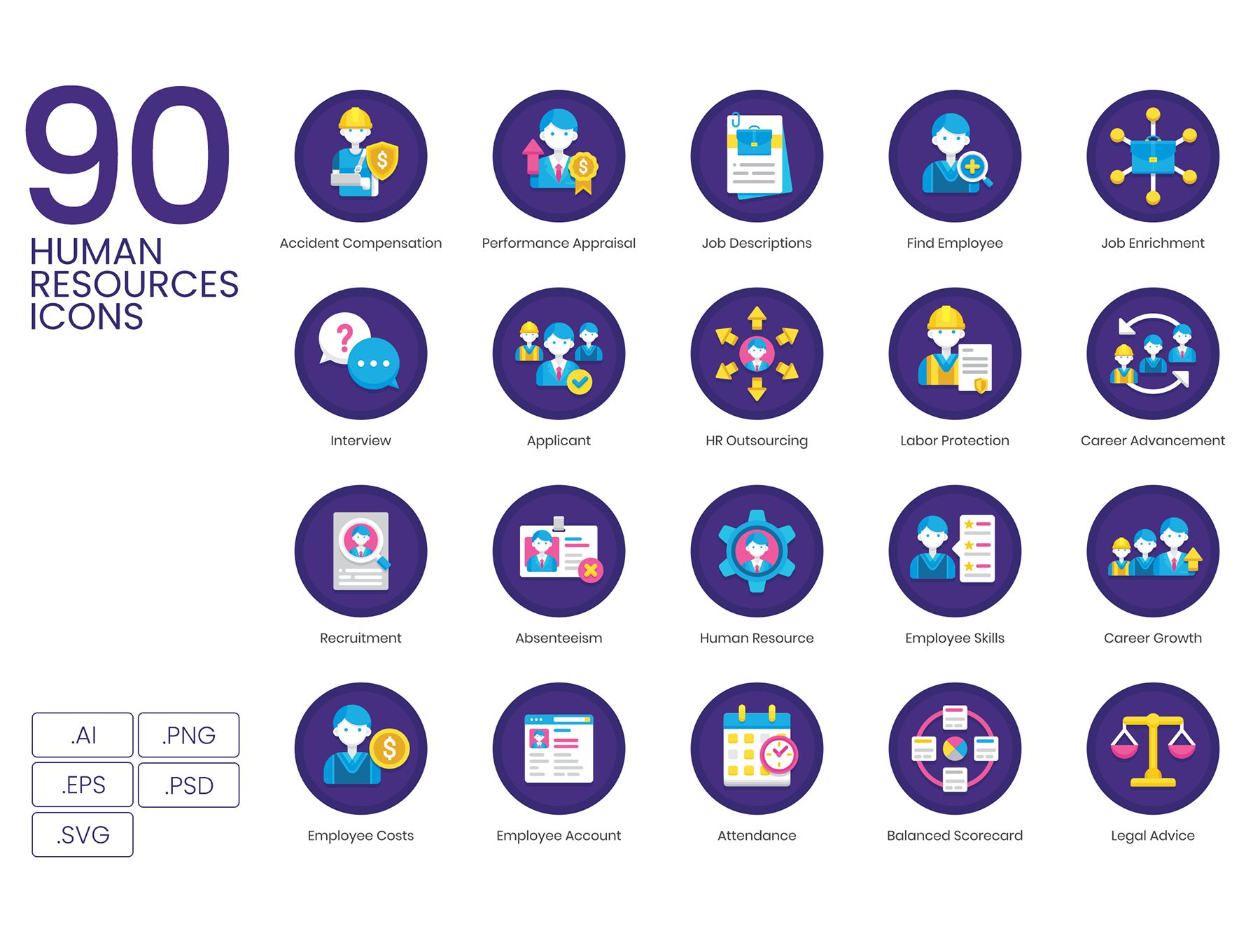 90个HR人力资源图标套装下载[Ai]插图