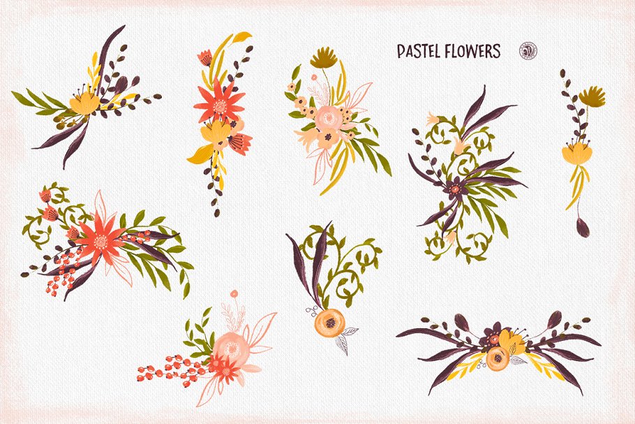 手绘花卉水粉画插画 Pastel Flowers插图(4)