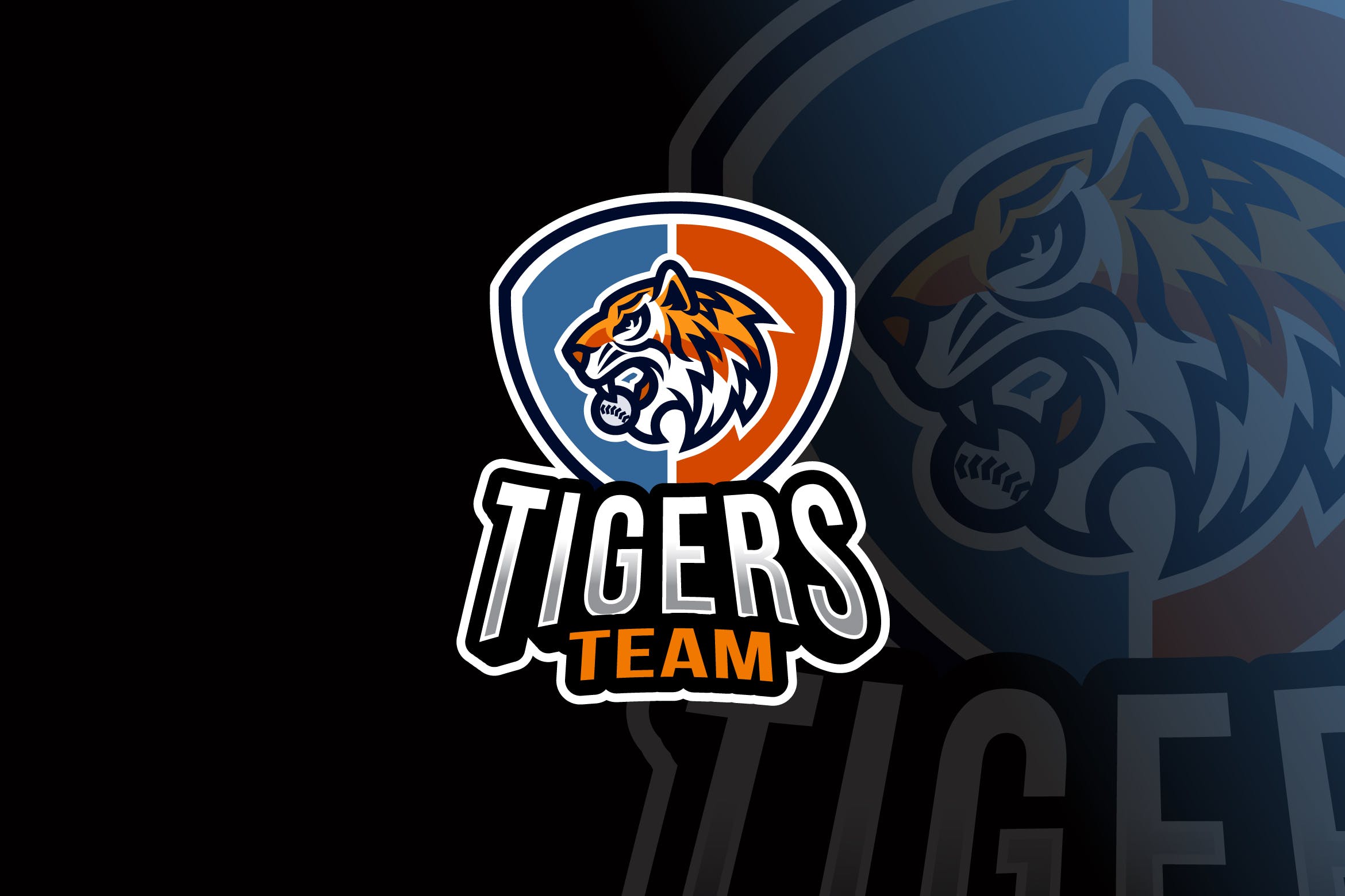 老虎卡通形象篮球队队徽图案Logo设计模板 Tigers Baseball Logo Template插图