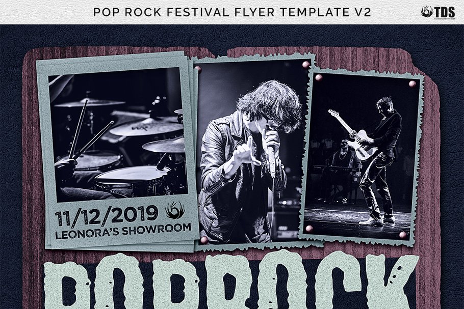 暗色调摇滚音乐节海报传单PSD模板V2 Pop Rock Festival Flyer PSD V2插图(6)