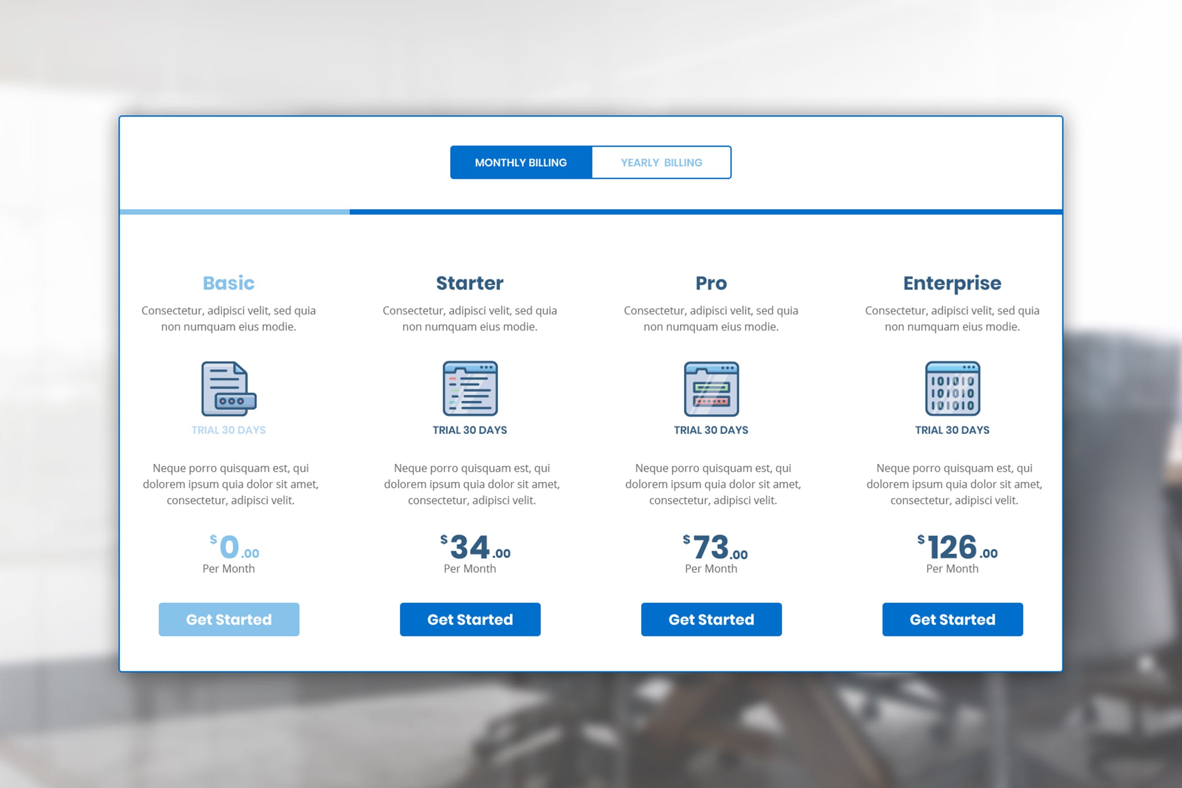 在线工具多套餐订阅服务价格表单UI设计模板 Pricing Table插图