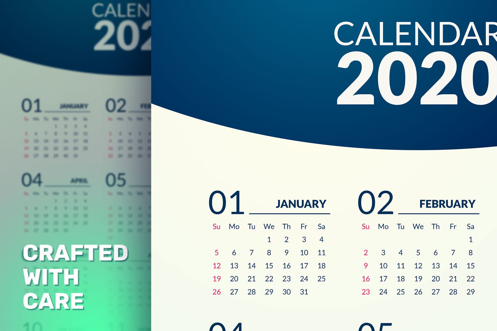 极简风格2020年挂历设计模板 Minimal Calendar 2020插图3
