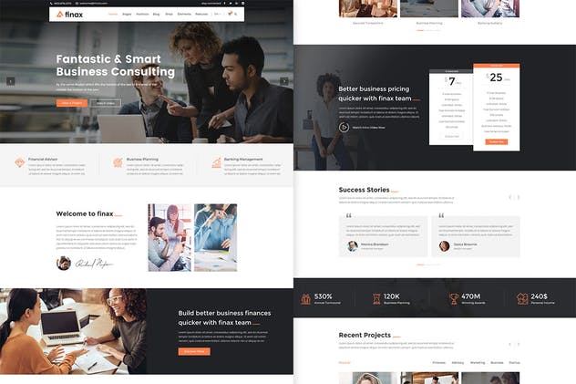 商务咨询类型企业网站PSD模板 Finax – Business Consulting PSD Template插图(1)