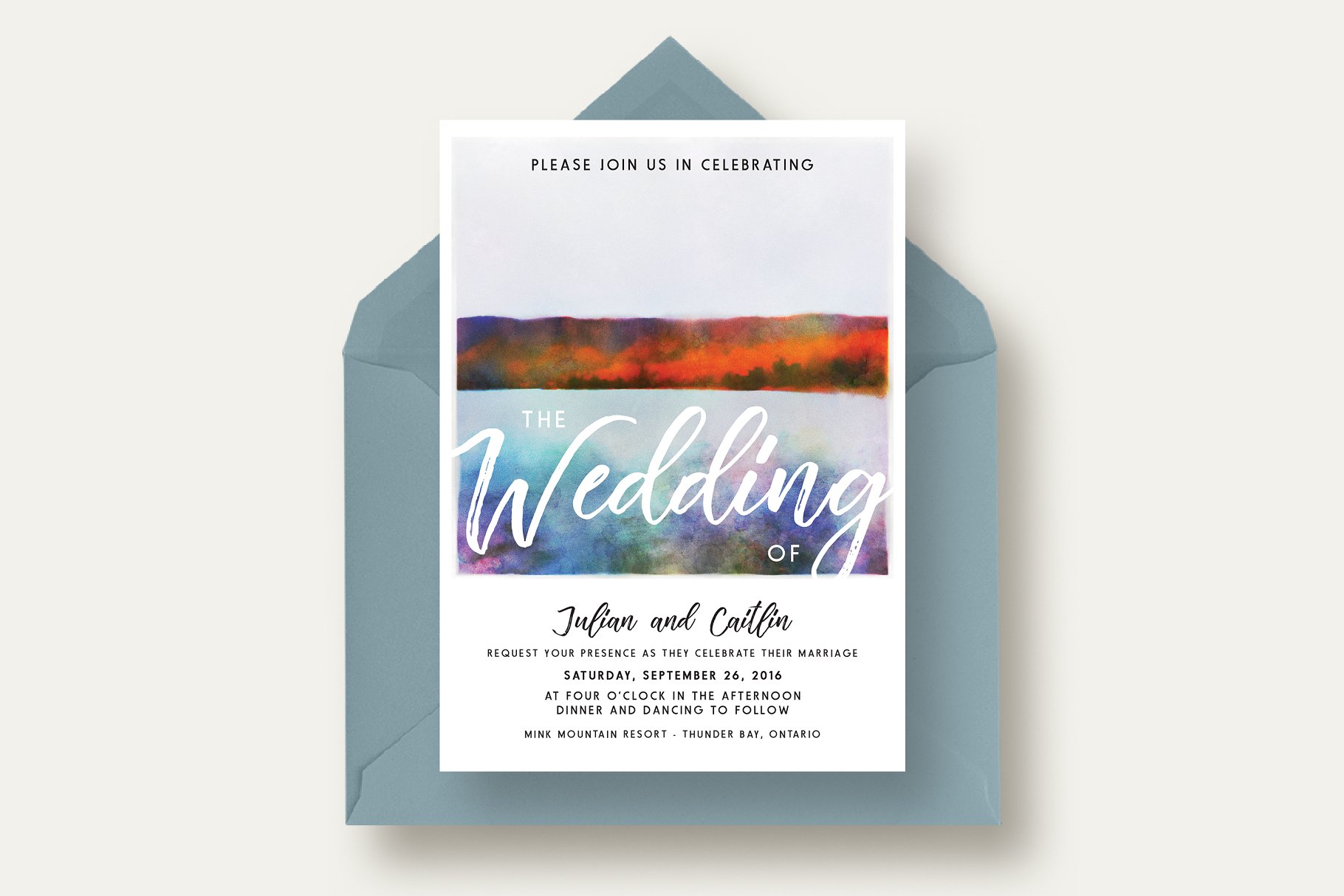 秋季湖泊婚礼邀请函套装 Autumn Lake Wedding Invitation Suite插图(1)