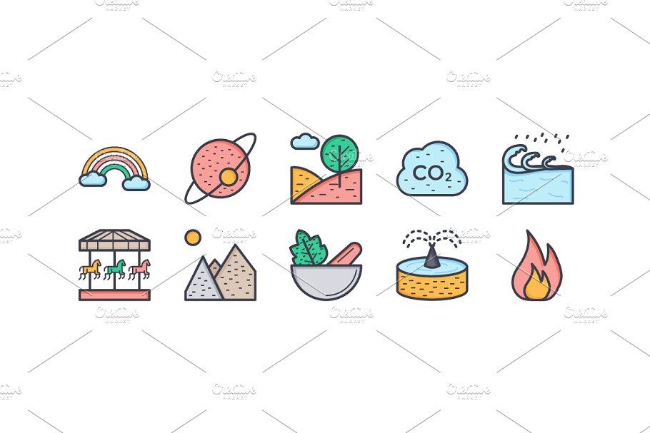 125多个大自然资源图标集  125+ Flat Nature Icons Set插图(7)