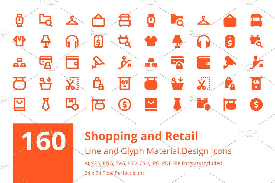160枚Material Design设计规范购物主题图标 160 Shopping Material Design Icons插图