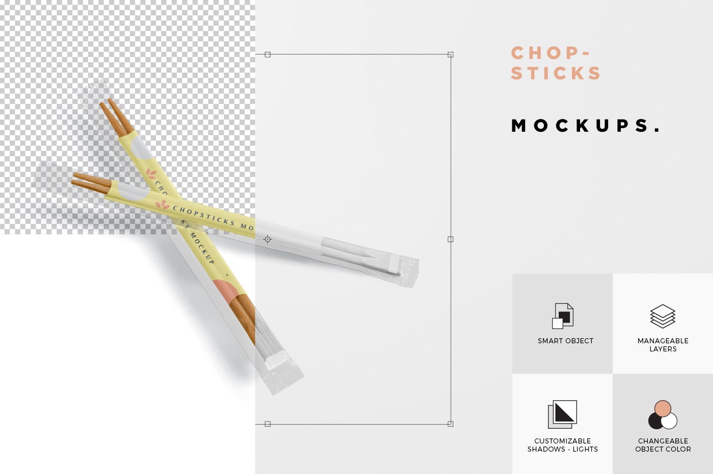 筷子透明包装设计效果图样机 Chopsticks Mockup in Transparent Packaging插图(5)