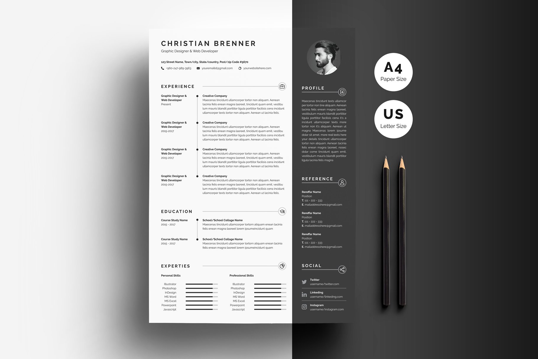 时尚专业的求职简历模板  Modern Resume & Cover插图(1)