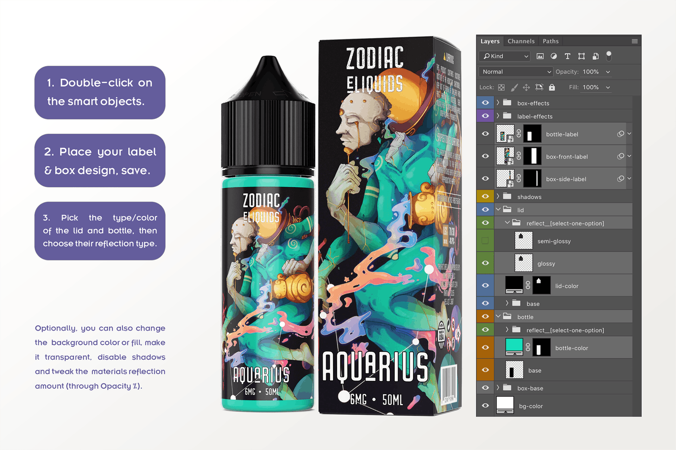 电子烟油瓶&包装盒外观设计样机模板[50ml规格] eLiquid Bottle Mockup v. 50ml-C插图(6)