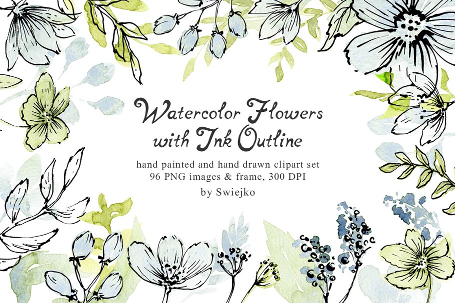 非常适合婴儿&婚礼主题的手绘花卉元素 Watercolor Flowers插图