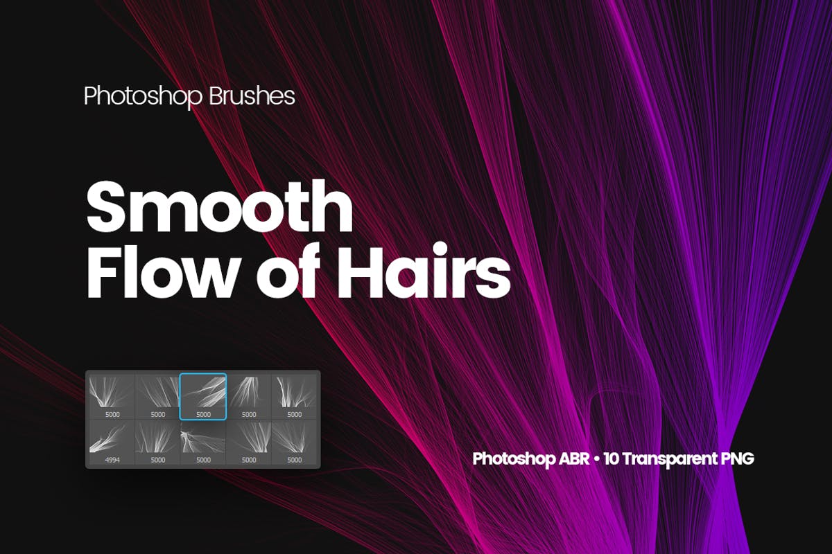 数码仿真柔顺头发特效图案PS笔刷 Digital Smooth Flow of Hairs Photoshop Brushes插图