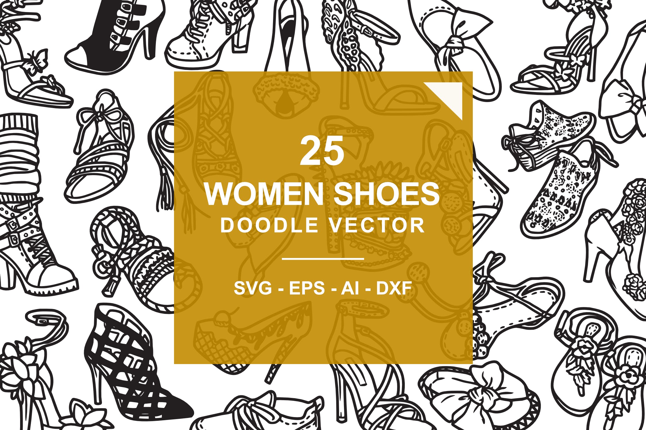 25款时尚女鞋涂鸦矢量图形图案素材 Fashion Shoes / Hi Hill Doodle Vector插图