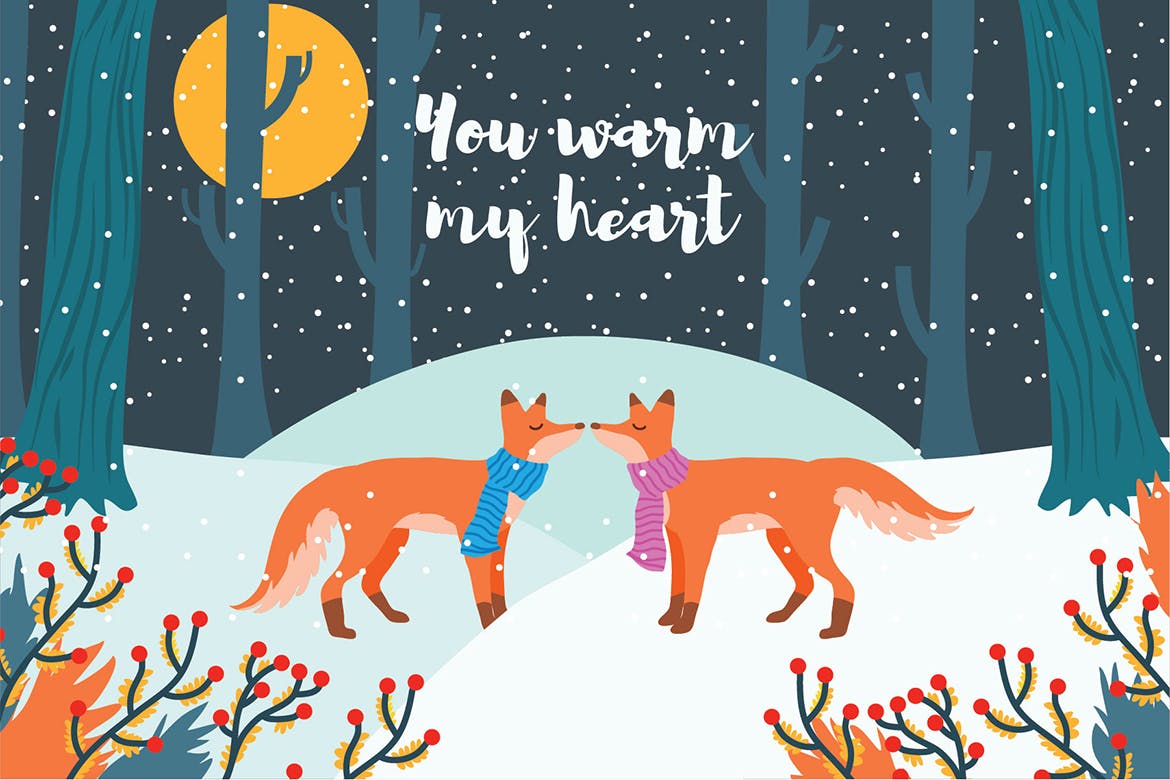 爱情主题狐狸情侣矢量图插画素材 Fox – Vector Illustration插图
