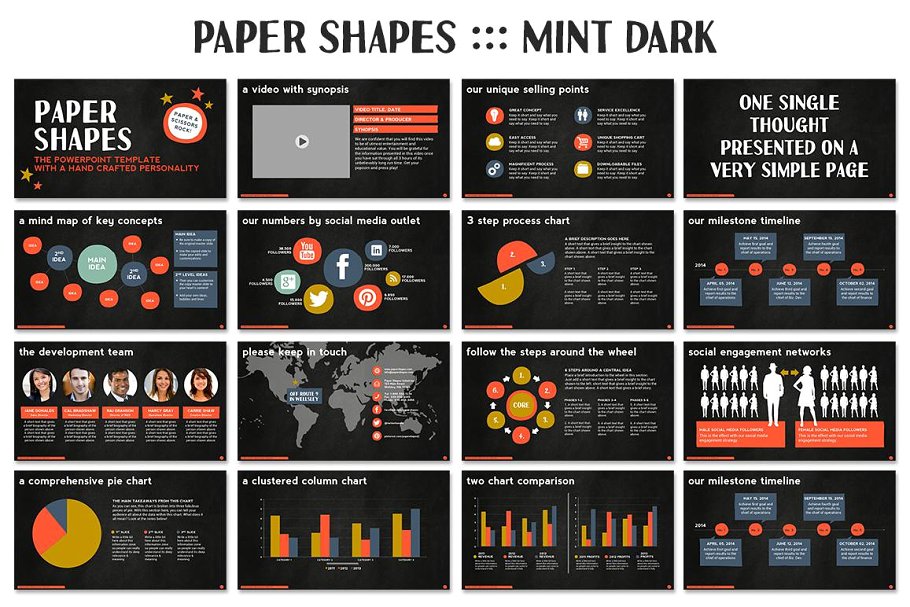 512页手工设计 PPT 幻灯片模板（共8种配色方案） Paper Shapes Powerpoint Presentation插图7