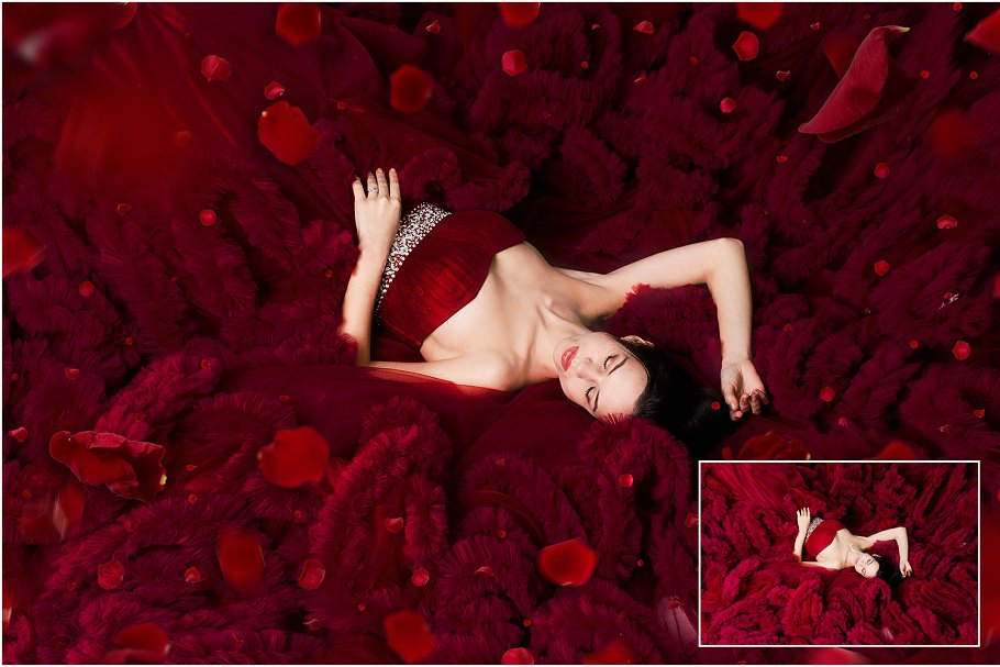 5K高清分辨率红色玫瑰花瓣叠层背景 5K Red Rose Petals Overlays插图3