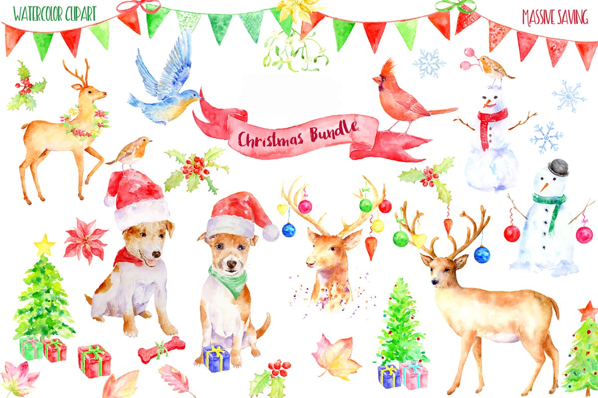 水彩圣诞节主题剪贴画合集 Watercolor Christmas Bundle插图