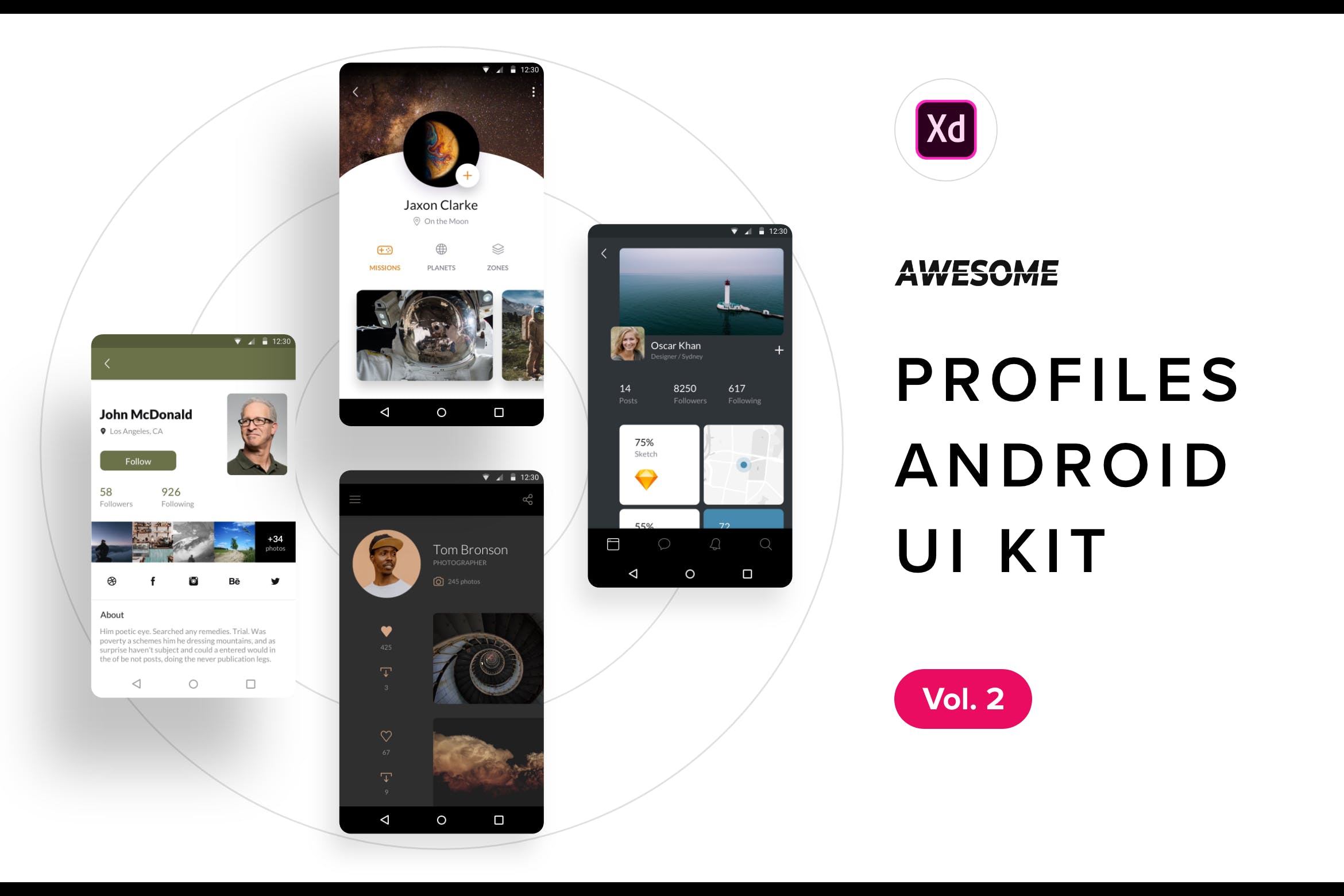 安卓平台社交APP应用用户界面设计XD模板v2 Android UI Kit – Profiles Vol. 2 (Adobe XD)插图