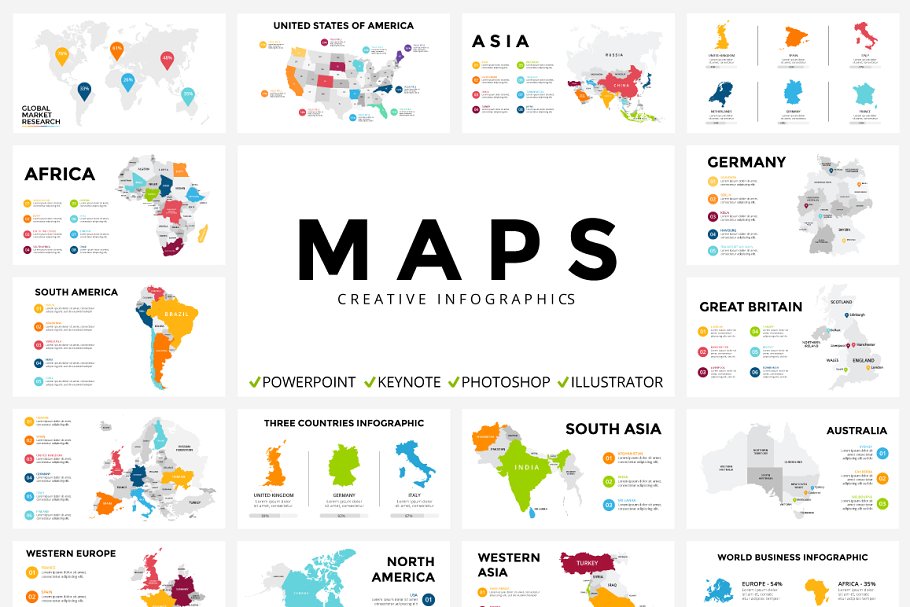 地图图形幻灯片设计素材合集 MAPS | Free Updates | Ppt Key Psd Ai插图