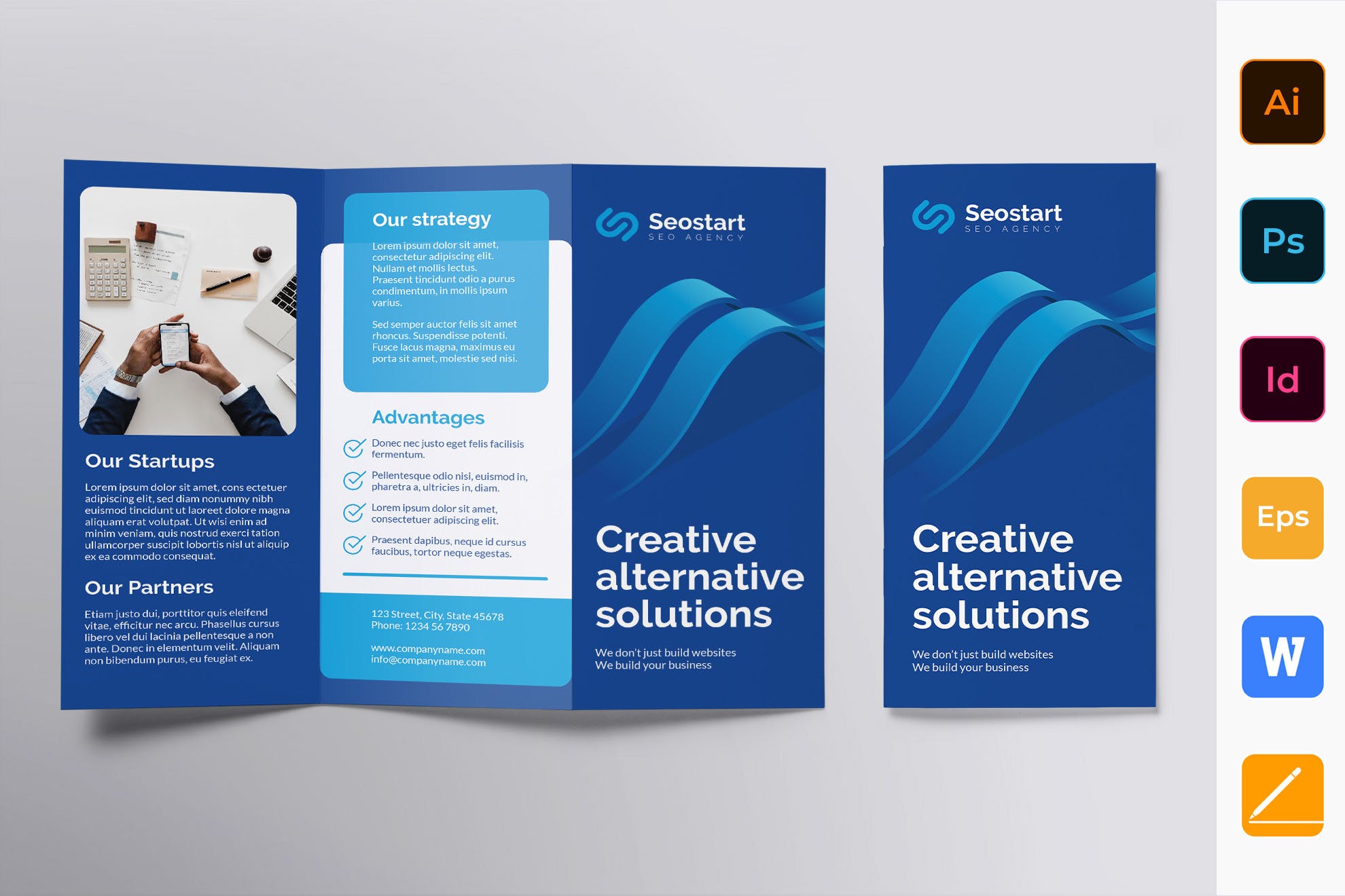 SEO/SEM推广服务企业三折页宣传单设计模板 SEO Agency Brochure Trifold插图