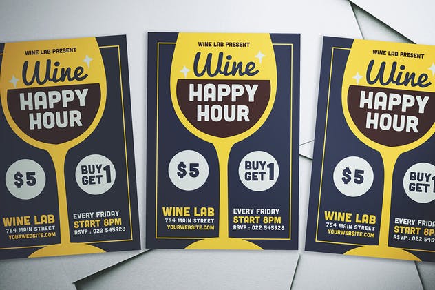 葡萄酒品酒活动传单模板 Wine Happy Hour Flyer插图3