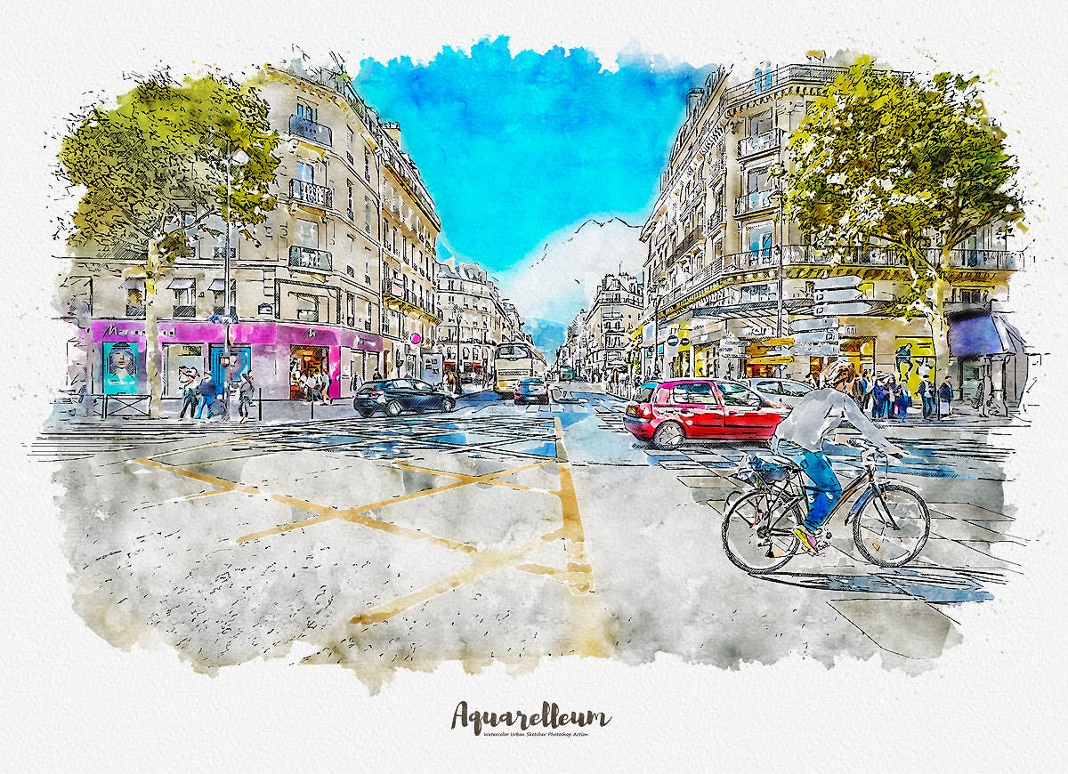 城市风景转水彩&铅笔素描效果PS动作 Aquarelleum – Urban Sketch Photoshop Action插图(7)