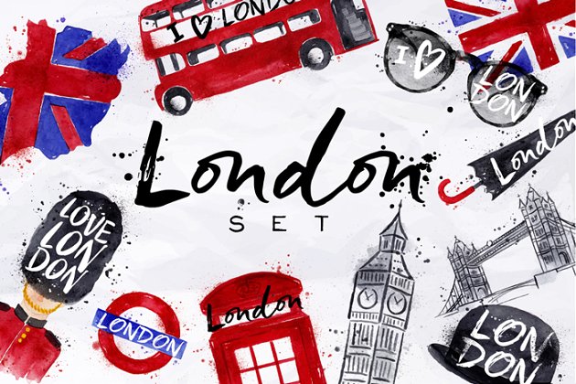 伦敦特征手绘插画素材 London Set插图