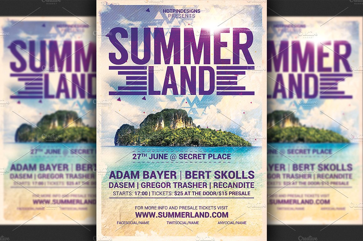 夏日岛屿之旅活动海报设计模板 Summer Land Party Flyer插图