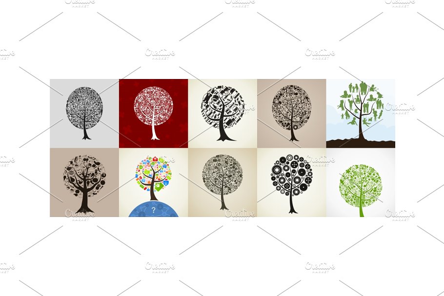 各式手绘水彩大树插图 Collection of trees插图3