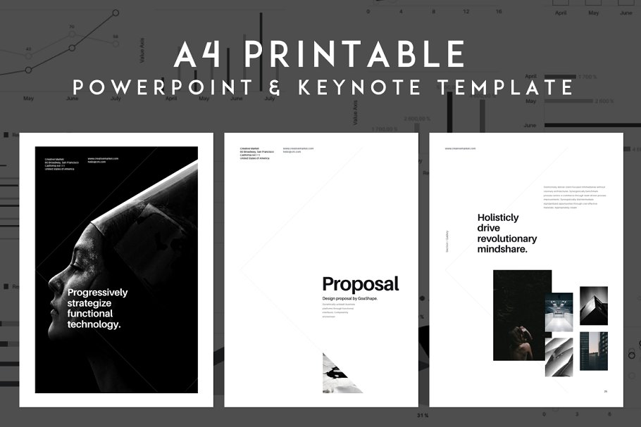 A4纸张规格黑白简约风 PPT 模板 A4 Vertical PowerPoint Presentation插图